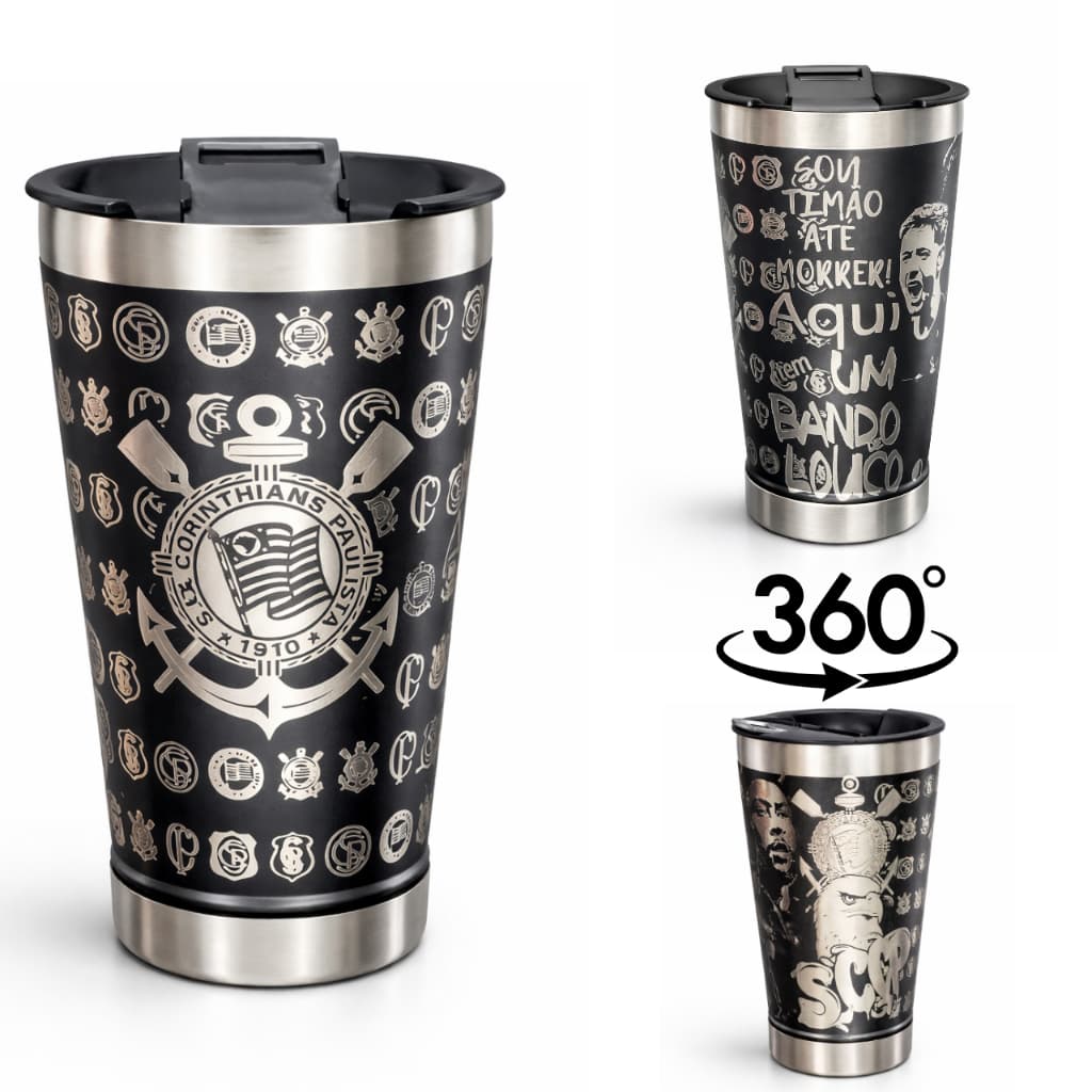 Copo Térmico Personalização em 360 Graus CORINTHIANS 473 ML Personalizado Time e nome abridor