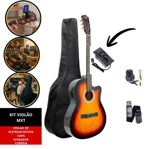 KIT VIOLAO ELETROACÚSTICO MXT 39'  SB CAPA CORREIA E AFINADOR