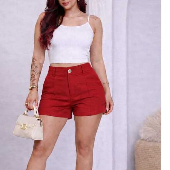 short feminino  cintura alta tecido alfaiataria premium en lançamento con ziper na fente
