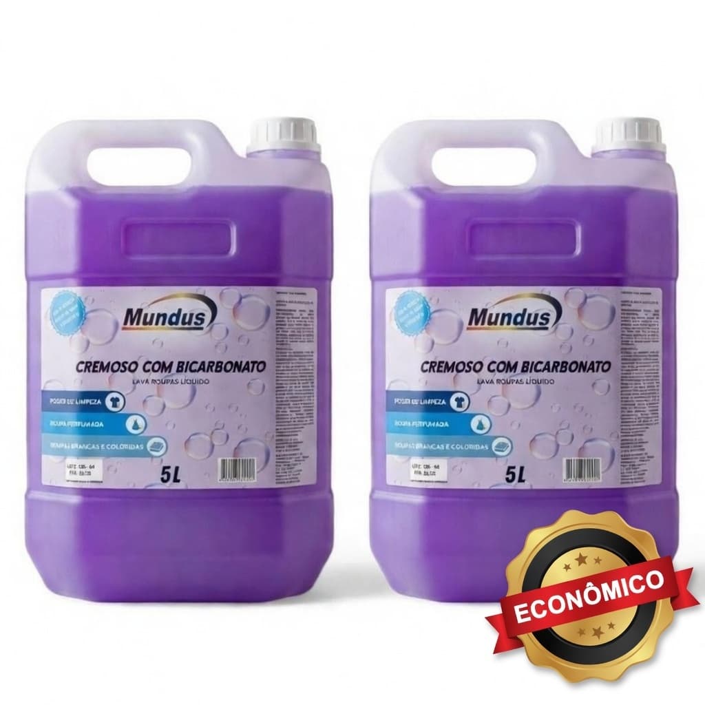 Kit 2 Lava Roupas Líquido Sabão com Bicarbonato Cremoso  5L