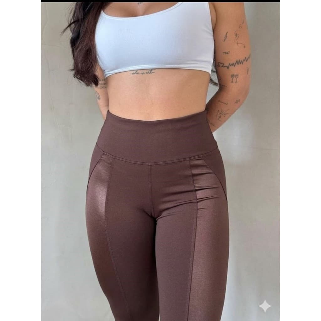 Calça cirre legging forrada termica  marrom tendência inverno promoção cintura alta modeladora