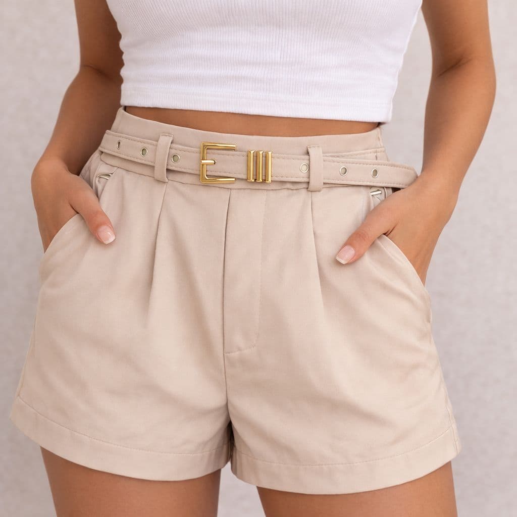 Short Feminino Alfaiataria Premium Cintura Alta Com Cinto Elegante Social Casual Moda 2026