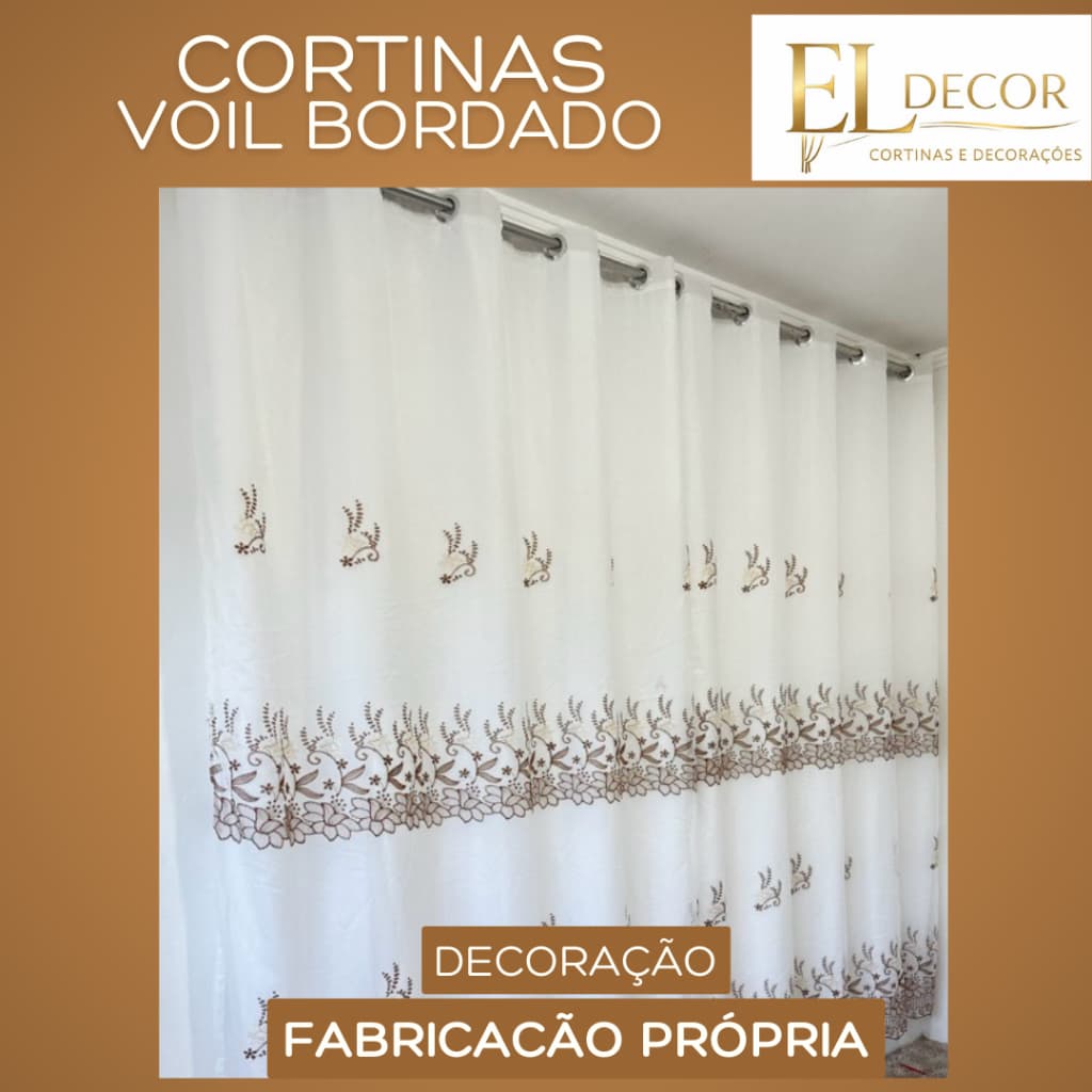 Cortina bordada com Voil e Forro microfibra