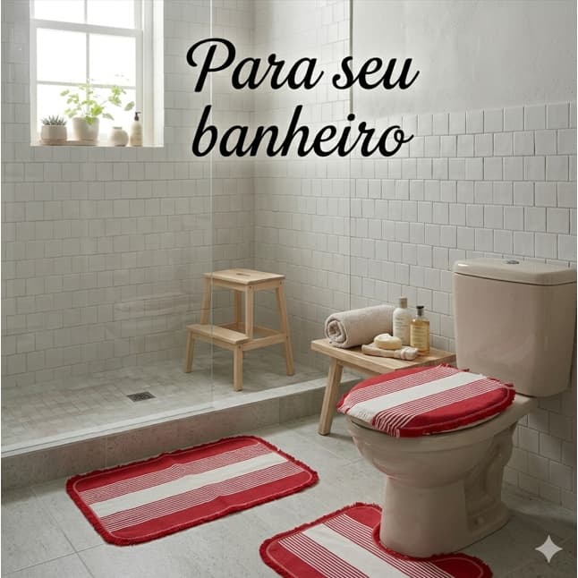 Conjunto De Tapete 3 Peças Para Banheiro 100% algodão