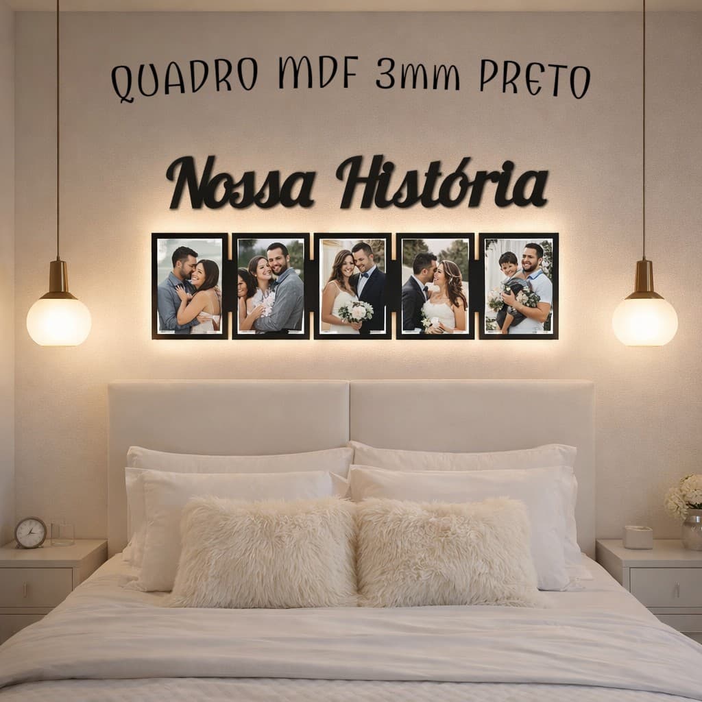 Quadro Decorativo Nossa História Porta Retrato MDF para Sala Quarto