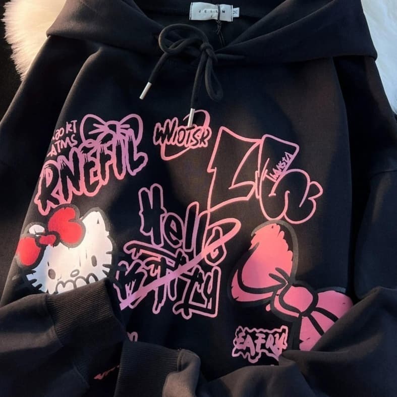 Moletom qualidade Bear modelo Canguru  Desenho Hello Kitty  Moda Casual Unissex