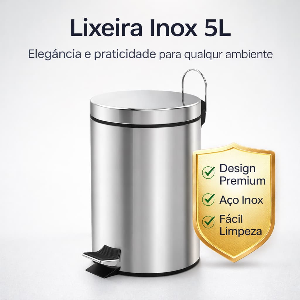 Lixeira Redonda Inox Multiuso 5 Litros Balde banheiro Casa