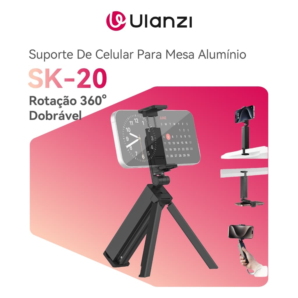 ULANZI SK-20 Suporte De Celular Mesa Alumínio Rotação 360° Dobrável E Portátil Para iPhone
