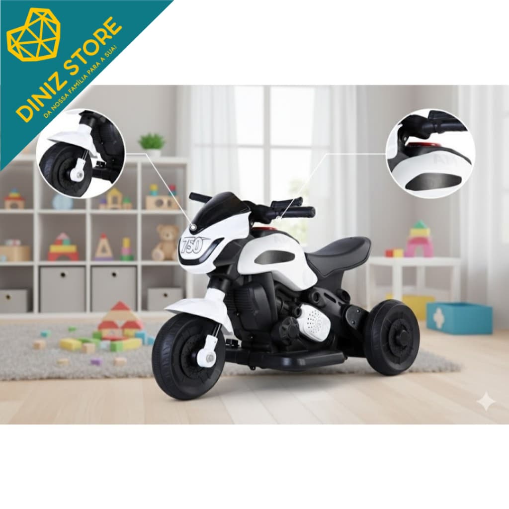 Moto Elétrica Infantil 6V Branca Mini Moto Motoca Bateria Recarregável Criança Passeio Brinquedo