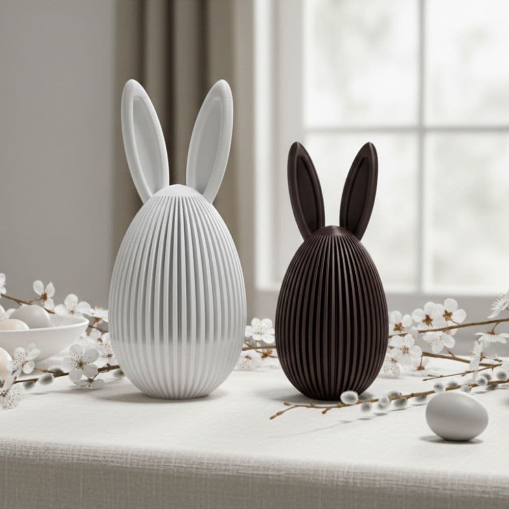 Kit Ovos Decorativos de Páscoa com Orelhas de Coelho – Decoração Moderna e Elegante (2 Peças)
