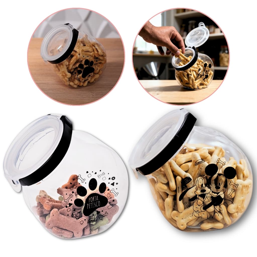 Pote Porta Petisco Com Tampa Hermética 1,5 L Vedação Biscoito Canino Ração Pets Cachorro Gato