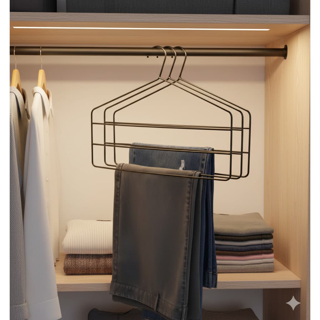 Cabides Triplo para Roupas Calça em Aço Preto Fosco – Alta Resistência Para Closet Super Pratico