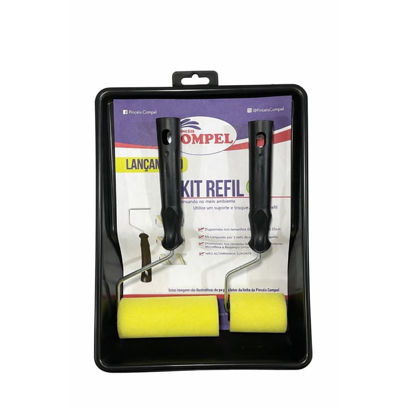 Kit Pintura Compel com Bandeja + Rolos de Espuma Poliéster 5cm e 9cm – Acabamento Fino e Uniforme