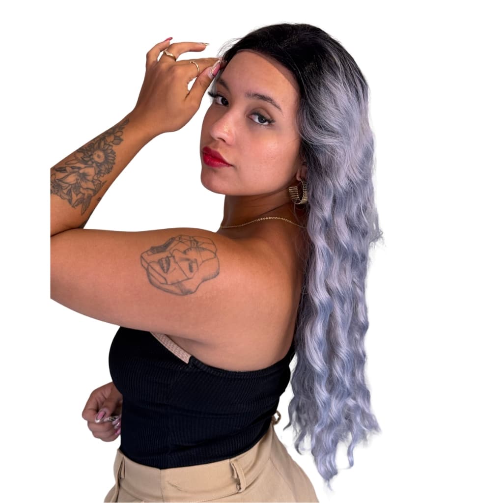 Wig Lace Front Ondulada Longa Fibra Orgânica Premium Macia