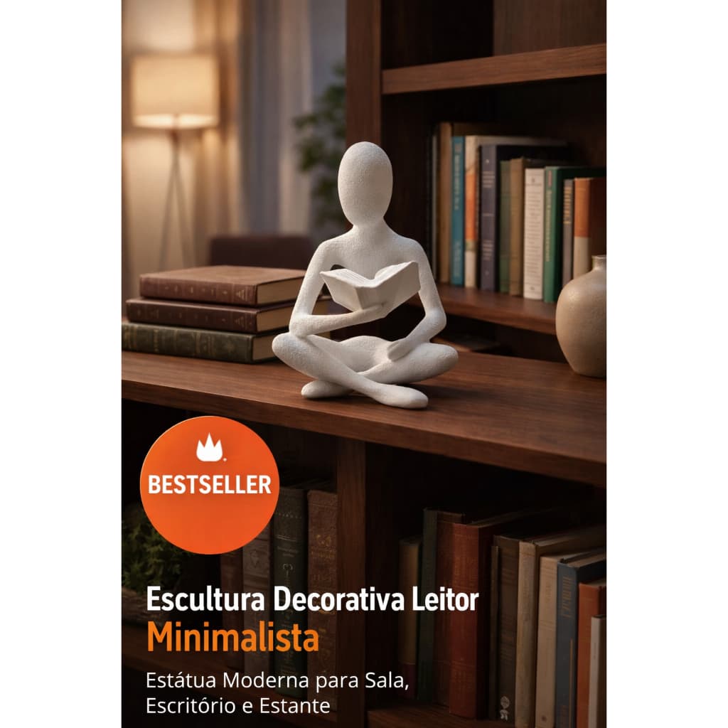 Escultura Decorativa Leitor Minimalista – Estátua Moderna para Sala, Escritório e Estante | Presente Criativo