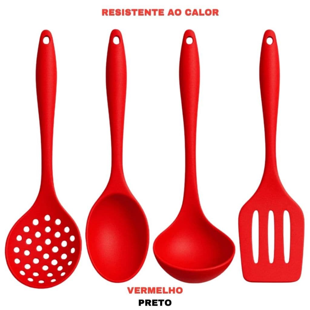 Kit Silicone Premium Cozinha 4 Peças BPA Free Utensílios Antiaderente
