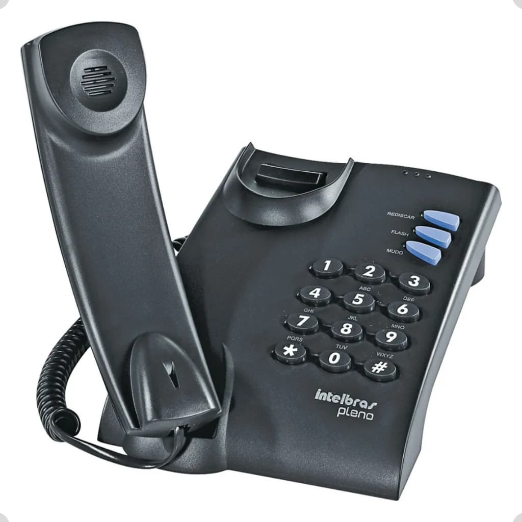 Telefone Com Fio Intelbras Pleno Preto Mesa Parede Flash Rediscar Mudo 3 Volumes 2 Toques Compacto