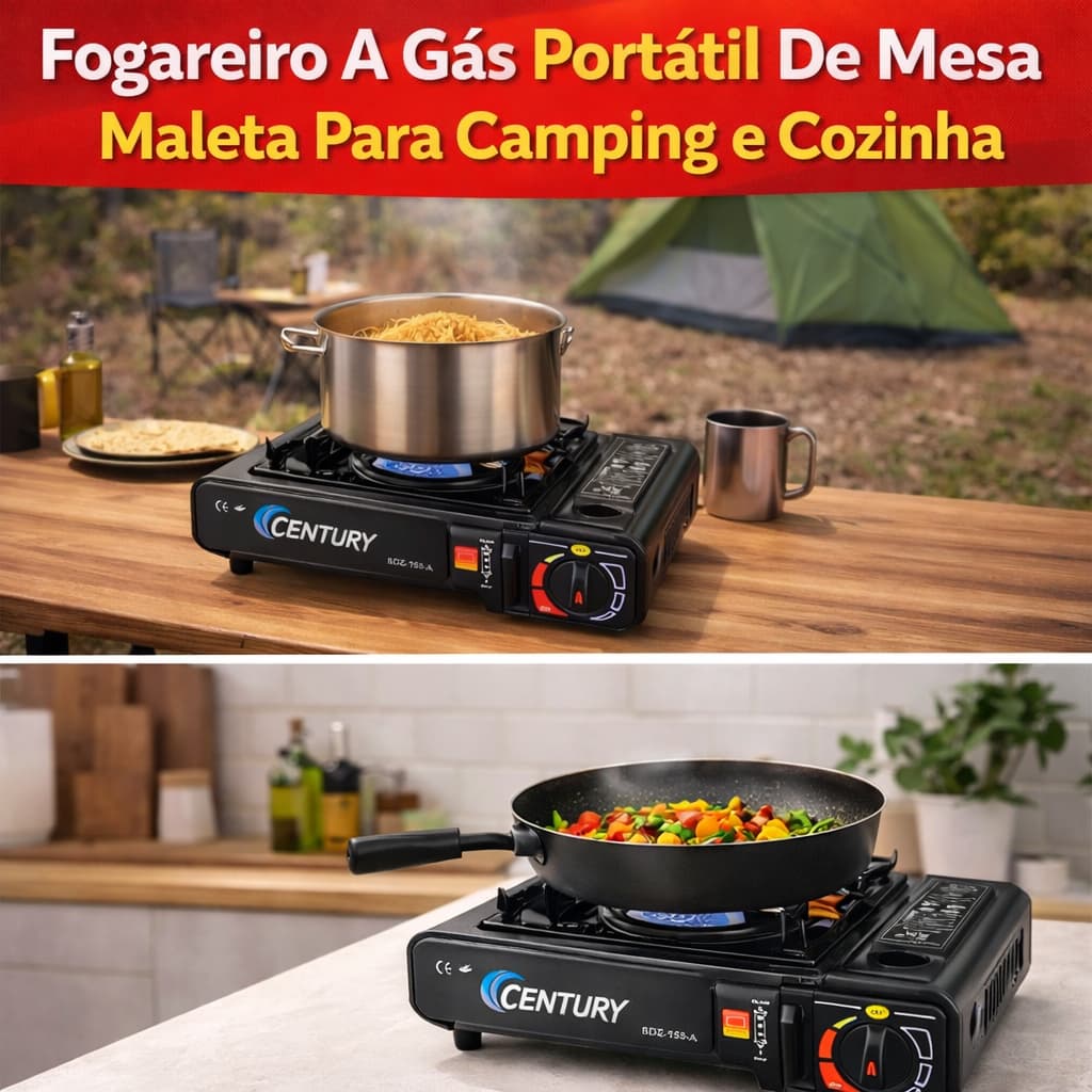 Fogareiro Portátil De Mesa Maleta Compacto Alta Pressão Uso Camping Cozinha
