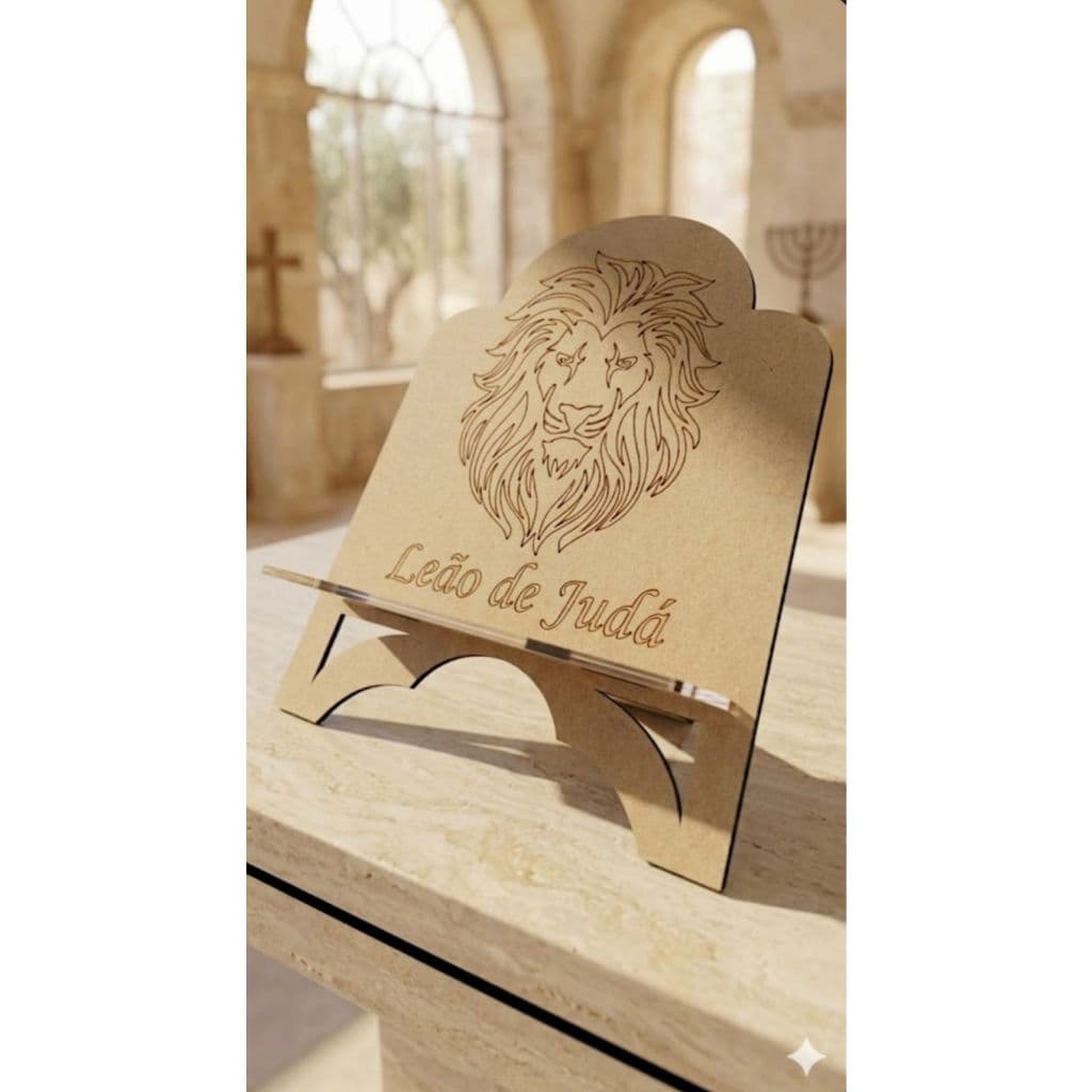 Porta Biblia E Livro Trabalhado Leão de judá Em Mdf 4mm Cru