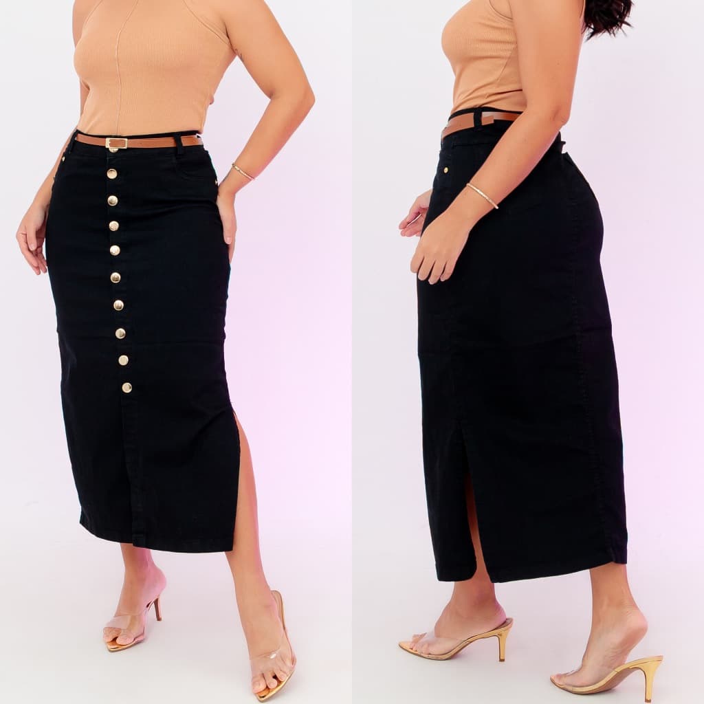 Saia Longa com Botões Moda Evangélica Tendêcia com Lycra Strech Com Fenda Lateral