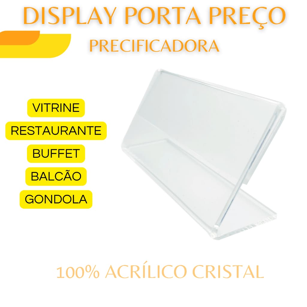 10 Plaquinhas Precificadora Porta Preço em Acrílico Cristal - Tamanhos Variados