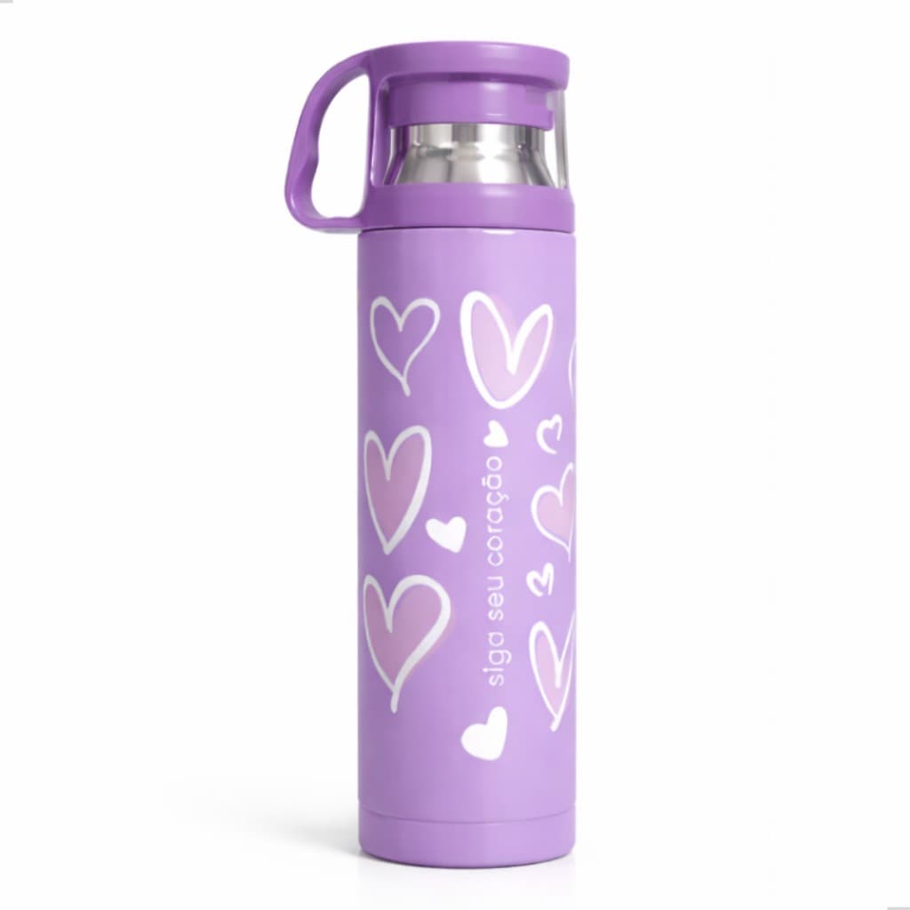 Garrafa Térmica Lilás C/ Tampa Aço Inox Copo Café Chá 470ml