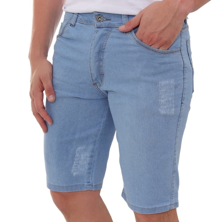 Bermuda Jeans Masculina Delavé Fashion Premium Puídos Laterais Lavagem Comforto Estilo Moderno Tendência Verão