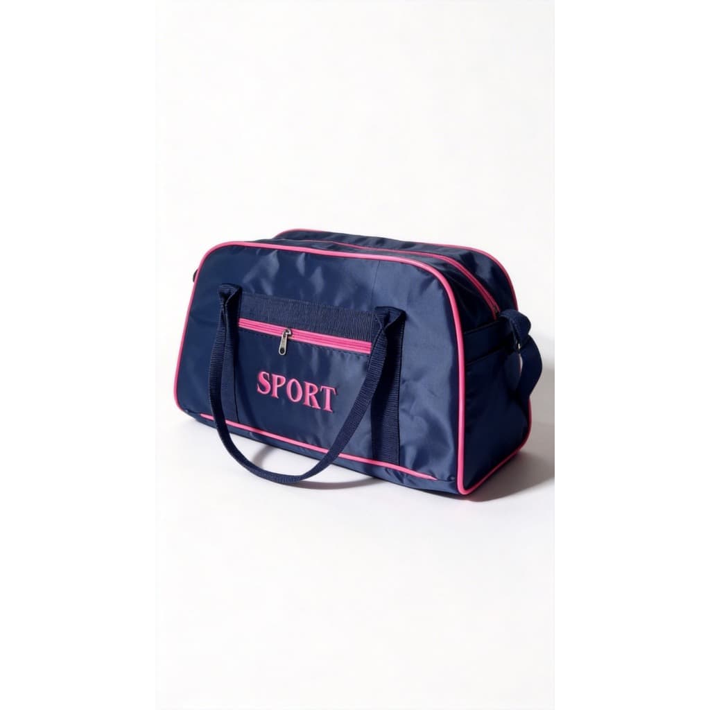 Bolsa Sport M Multifuncional Leve, Espaçosa e Resistente para Academia/Viagens/Passeios Azul Detalhes Rosa