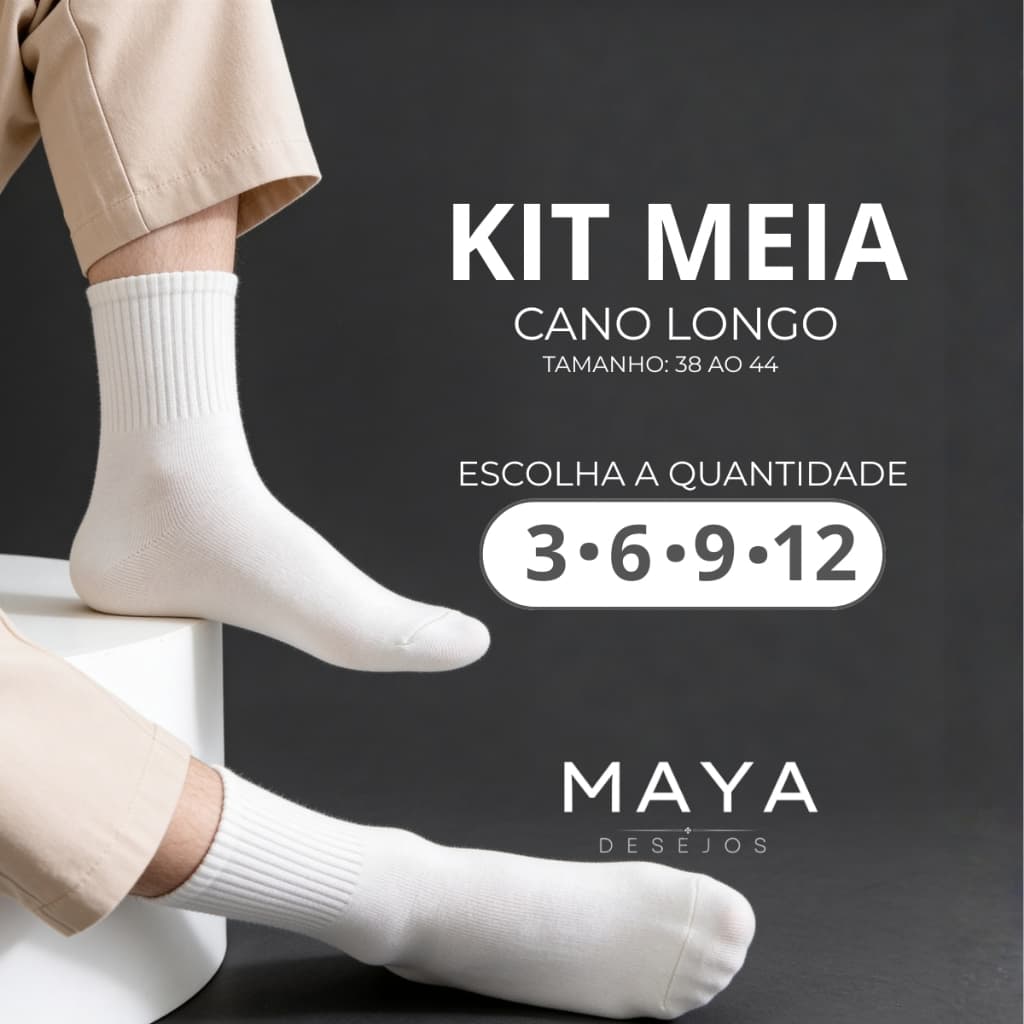 Kit Meias Cano Longo Branca Unissex Respirável Conforto Formato Anatômico