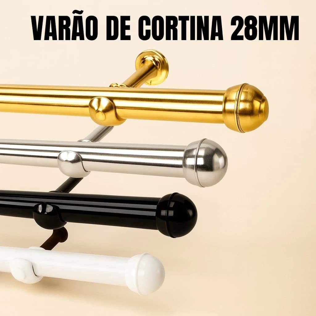 Varão Para Cortina 1,00 metro 28mm Grosso Várias Cores -Aço Ferro