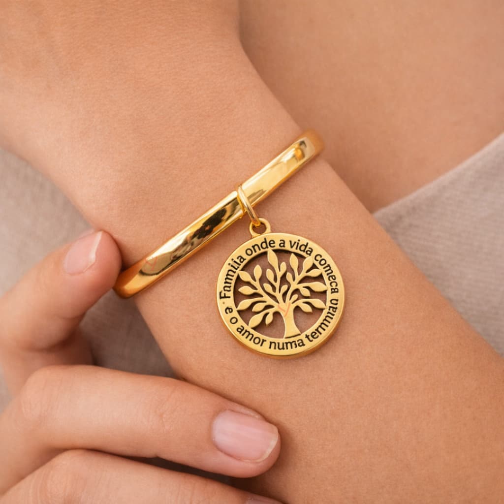Bracelete Feminino Árvore da Vida Banhado Ouro Ah45