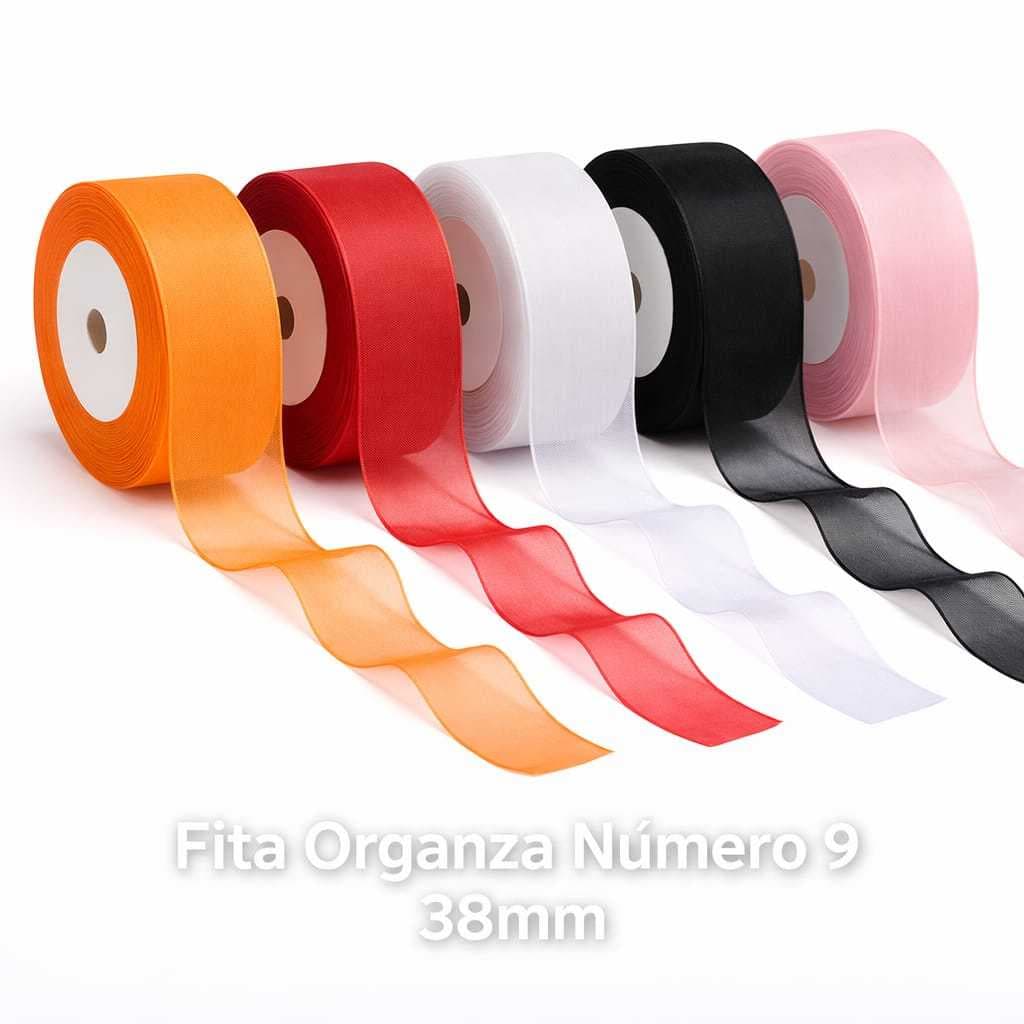 Fita Organza Nº 9 (38mm) – 10, 20 ou 45 Metros – Cores Elegantes para Laços, Decoração e Artesanato