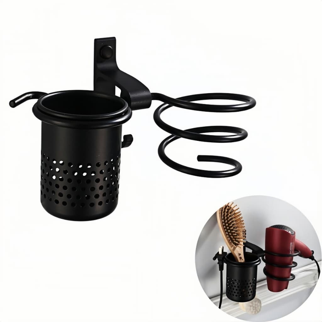 Rack De Secador De Cabelo Multifuncional Para Banheiro Suporte Do Secador De Cabelo Com Porta-Copos ，Material de alumíni
