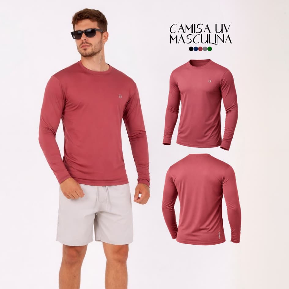 Camisa UV Masculina Fator 50+ Blusa Proteção Solar Praia Verão Segunda Pele Sol Motoboy Manga Longa