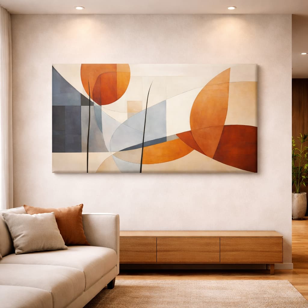 Quadro Decorativo Abstrato Linhas e Formas Geométricas Clean Terracota Decoração Sala Quarto Hall