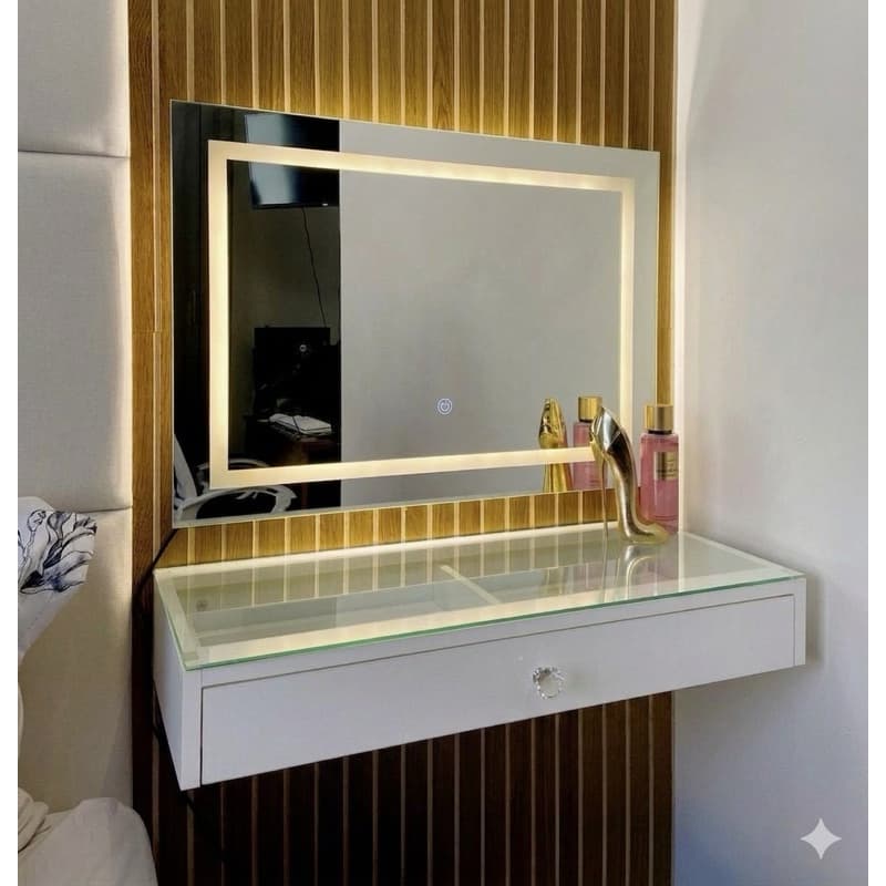 Espelho Jateado Touch Com LED Camarim Penteadeira Quarto