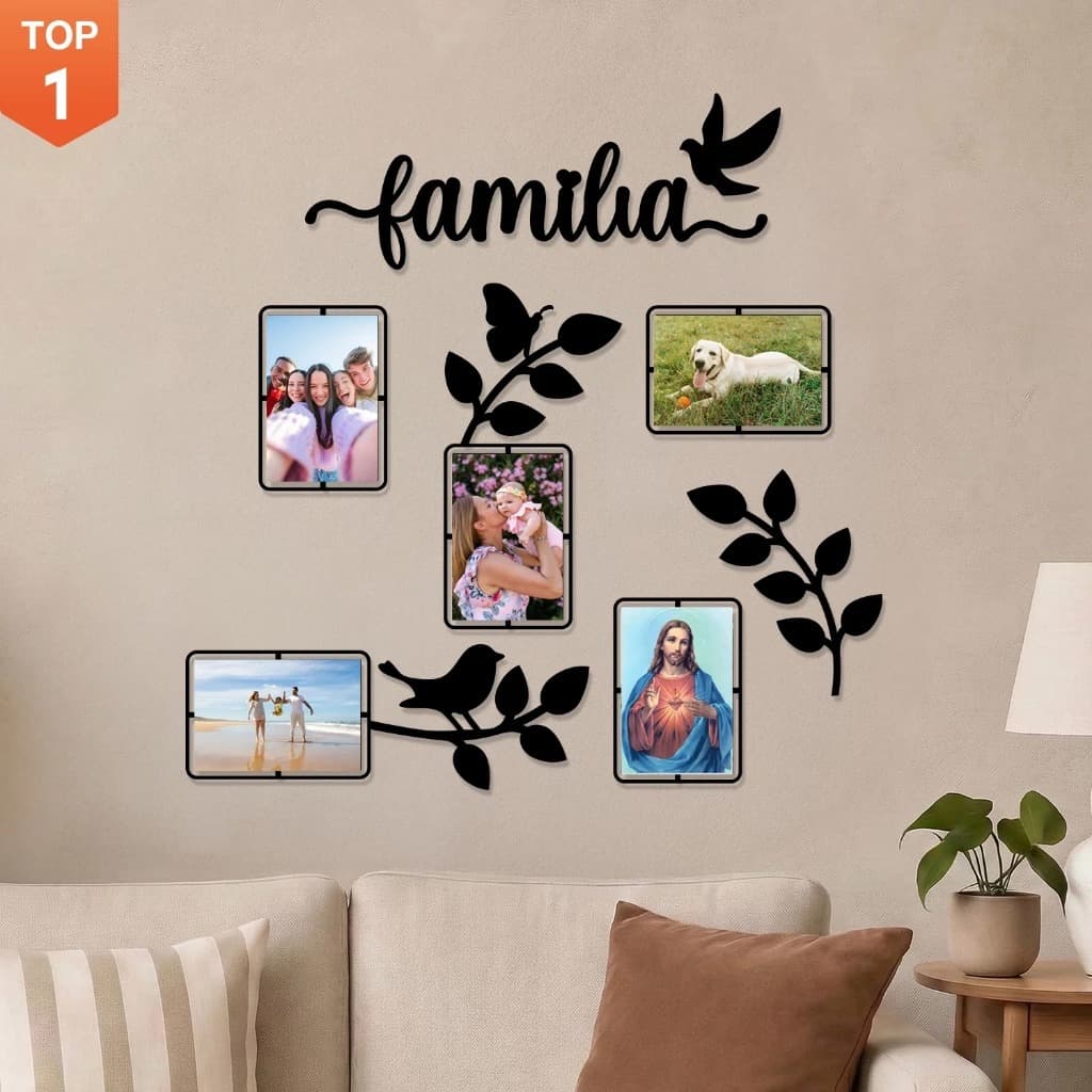 Porta Retrato de Parede Família Galhos Mural Com 5 Espaços Para Fotos em Mdf