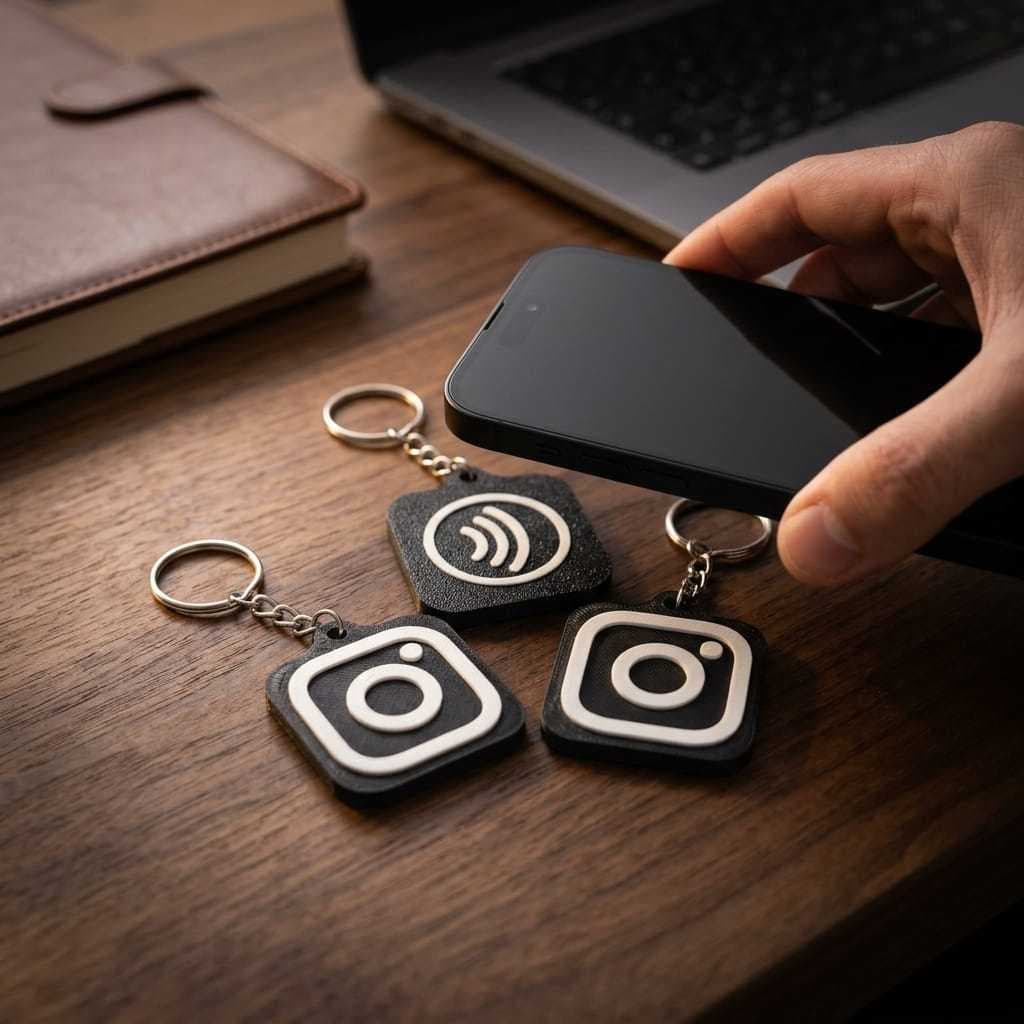 chaveiro NFC programável rígido para divulgação instantânea de redes sociais e sites ou links