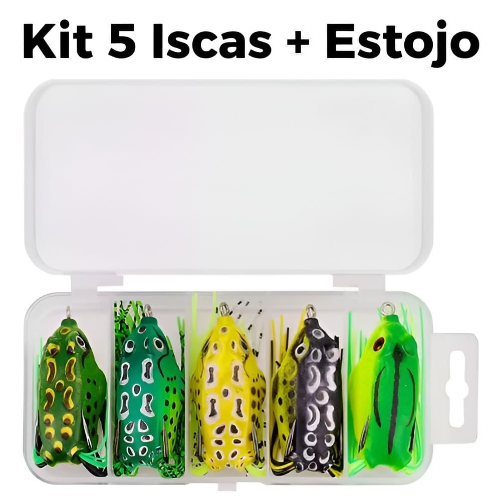 Kit 5 Iscas para pesca Artificial Frog Sapinho sapo Anti Enrosco + Estojo
