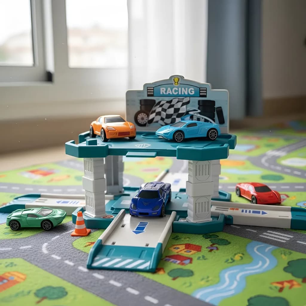 Pista Corrida Infantil com 2 Carrinhos Brinquedo Educativo Velocidade Competicão Criança