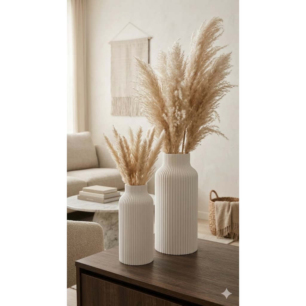 Par Vasos Decorativos Minimalistas Canelados em Alto Relevo Estilo Moderno para Sala Quarto e Escritório Sofisticado