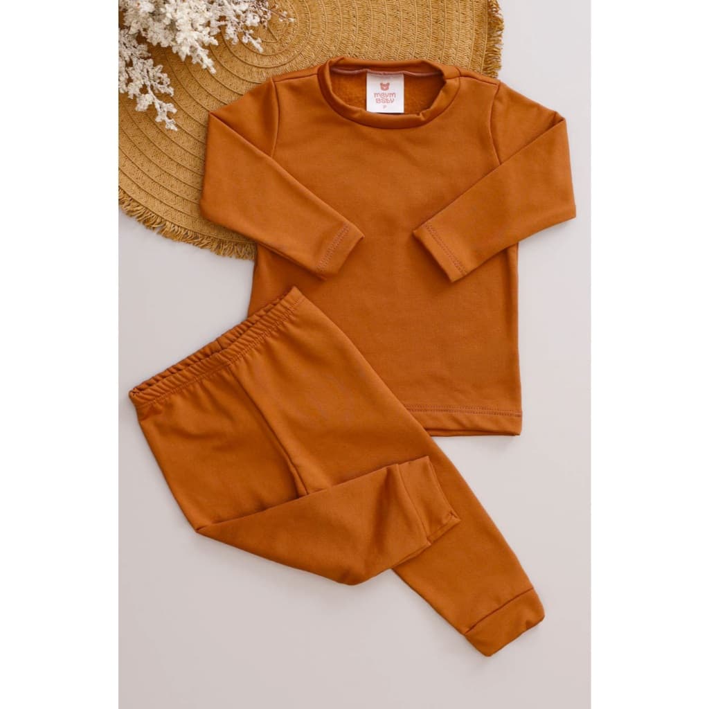 Conjunto Infantil Térmico Quentinho Menino Menina Inverno Blusa e Calça  Marrom/Caramelo