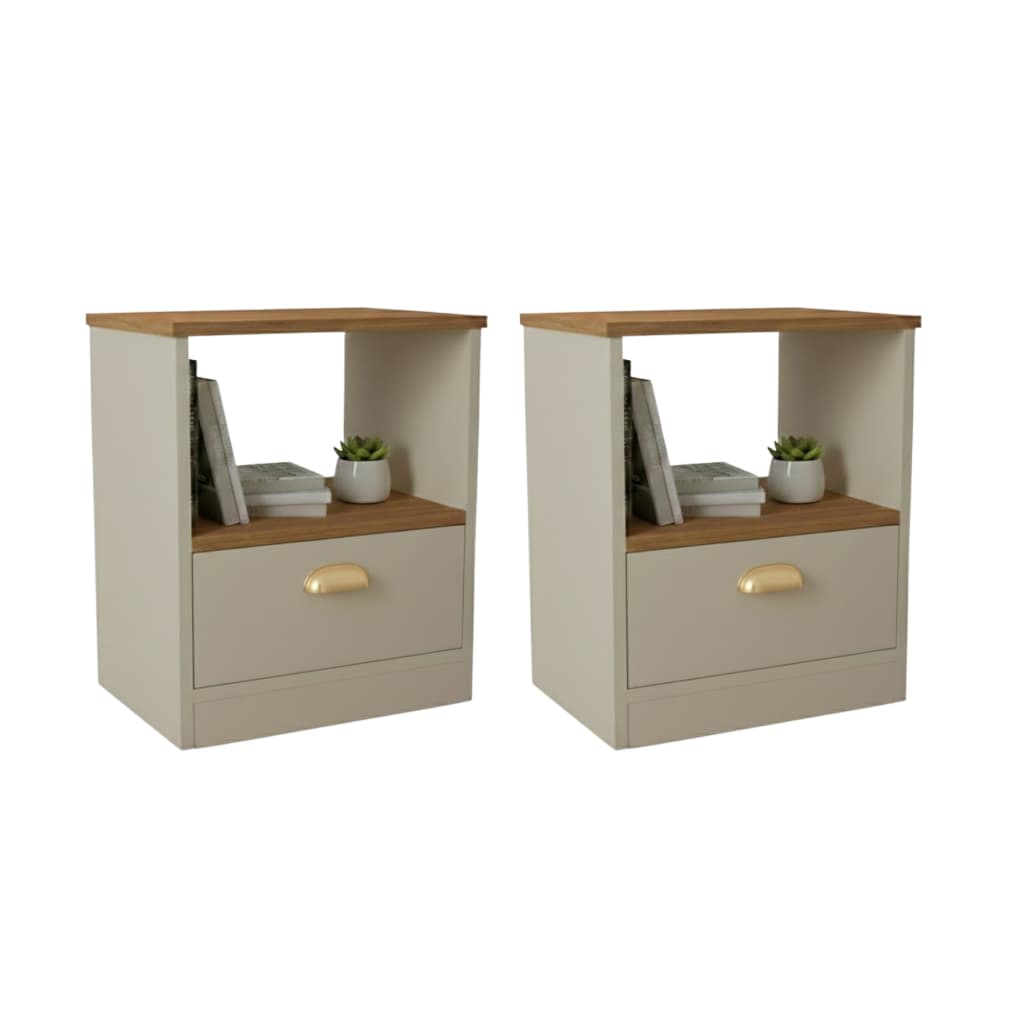 Kit 2 Mesas de Cabeceira 1 Gaveta Puxado Concha Quarto Casal Nicho Compacta