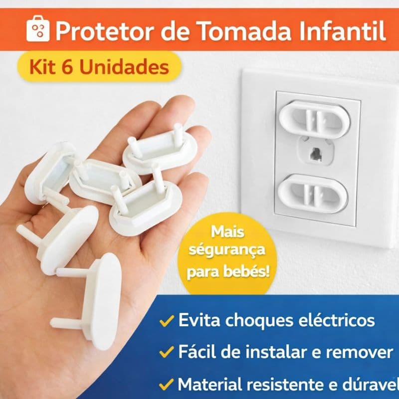 Kit 6 Protetores de Tomada Infantil | Protetor de Tomada Segurança Bebê | Trava Anti Choque
