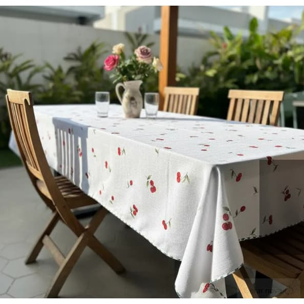 Toalha de Mesa Estampa Cereja Moda 4 6 8 Lugares 100% Algodão – Estilo e Qualidade