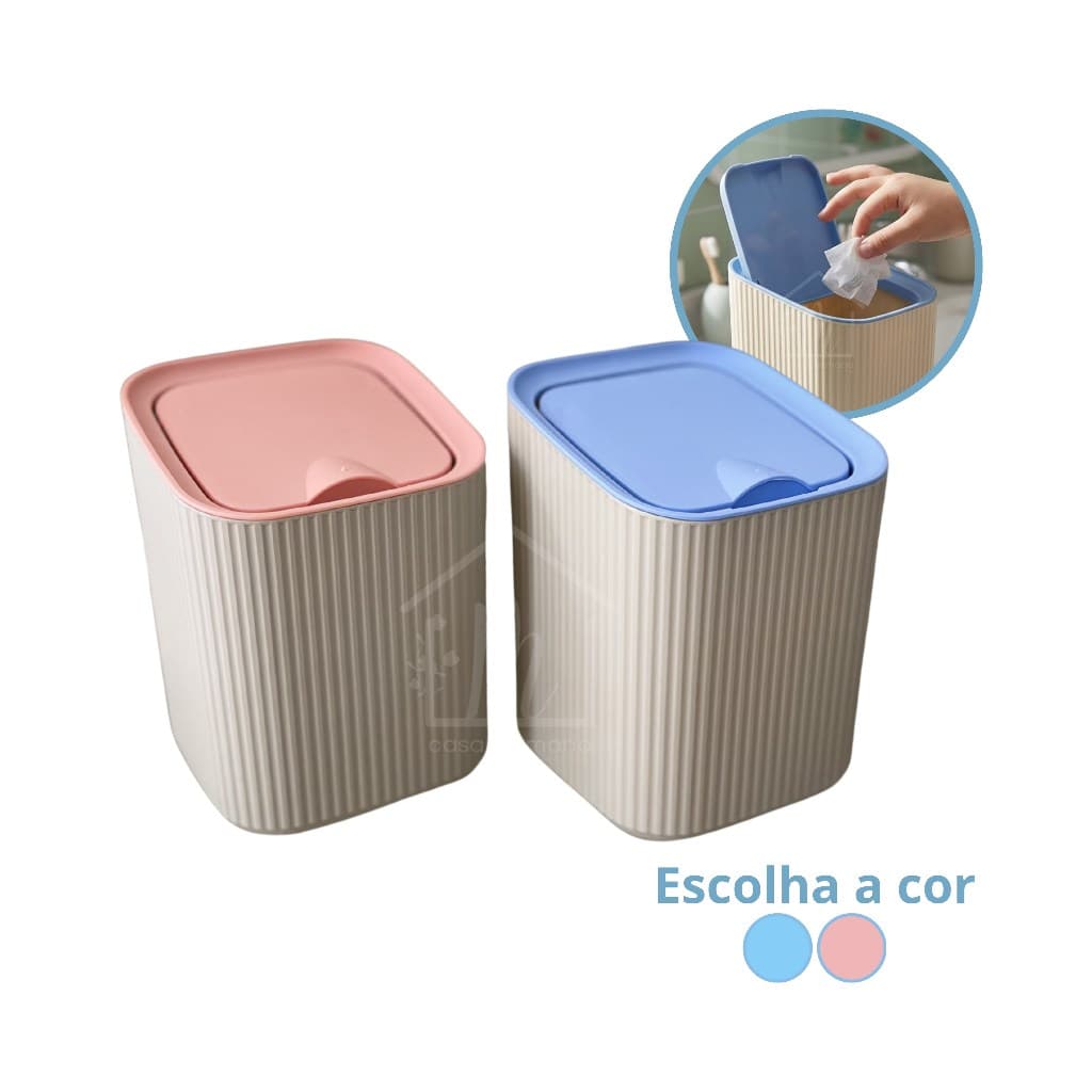 Lixeira Baby De Plástico 1,25L Quadrada Com Tampa Pequena Para Pia Banheiro Quarto - Usual