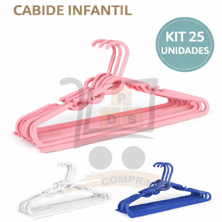 Kit 25 Cabide Infantil Bebe Plastico Reforçado