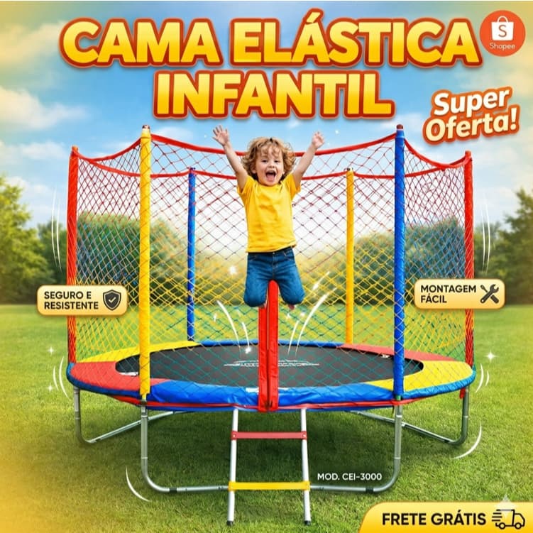 Cama Elástica Pula Pula Infantil Playground Henri Trampolim Pequeno, Grande 1,40M | 1,83M | 2,00M