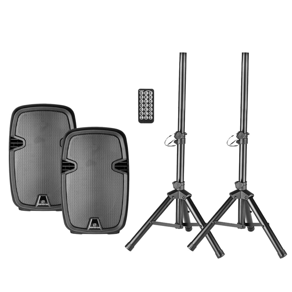 Kit 2 Caixa De Som 10 Polegadas Ativa E Passiva 300W Bluetooth USB Com 2 Tripés Road 210X Sonoros