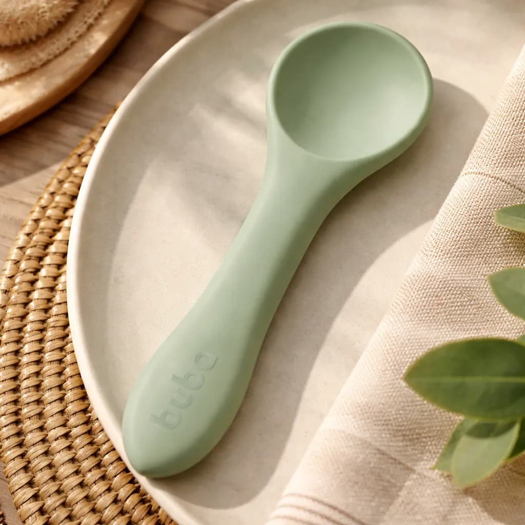 Colher Silicone Bambu Buba Bebê Introdução Alimentar